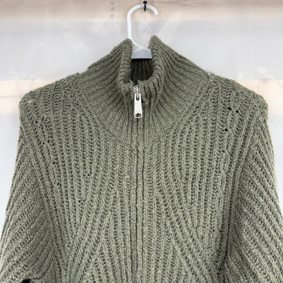 Pilcro Anthropologie Women XXS Chunky Knit Cardigan Sweater Full Zip Green Tunic - Picture 2 of 9